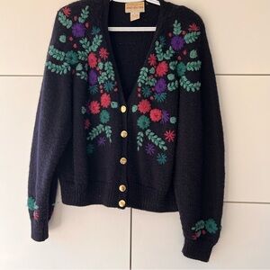 Vintage Black Floral Cardigan Sweater